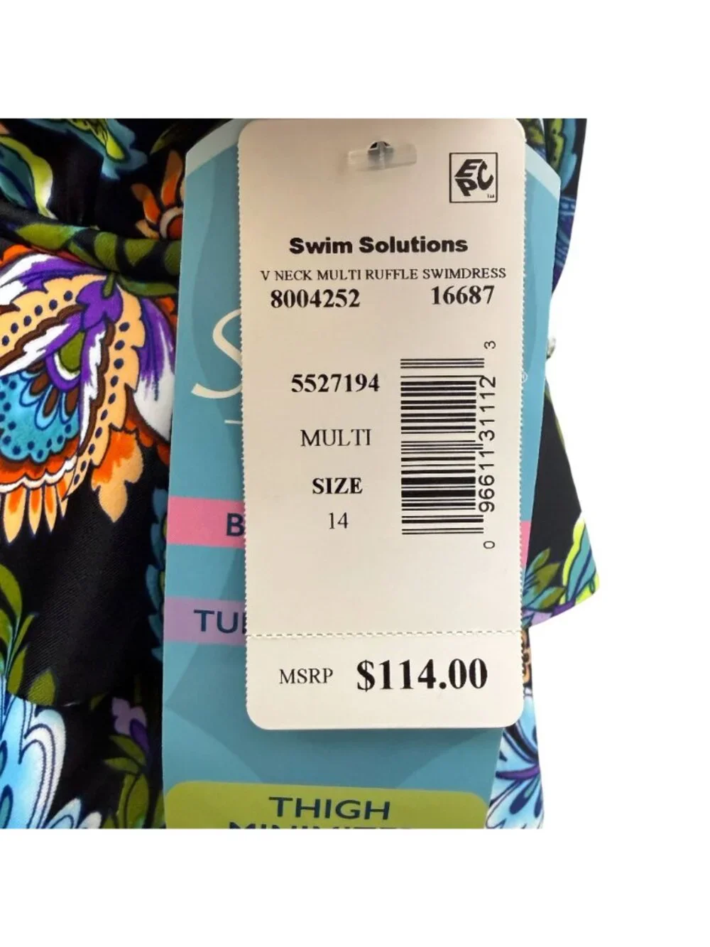 Swim Solutions Swimsuit Paisley Swim Dress Size 14 Slimming Black One Piece NWT - Picture 5 of 16